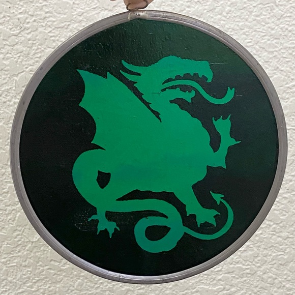 Vintage Handmade Dragon Foiled Mirrored Art Glass 6” Suncatcher Hanging Decor - Picture 5 of 11